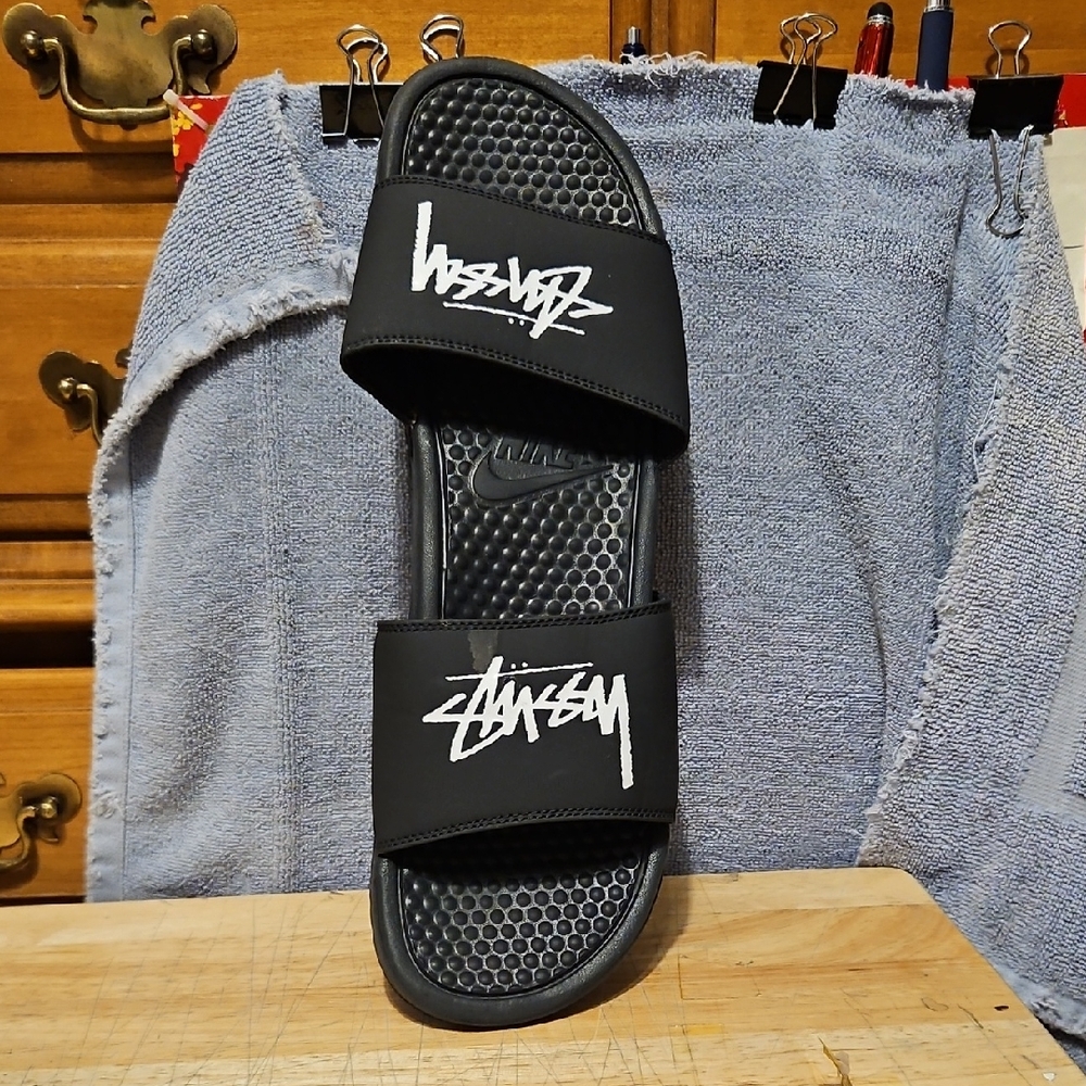 Nike Black Dual-Strap Slide Sandals with White Logo